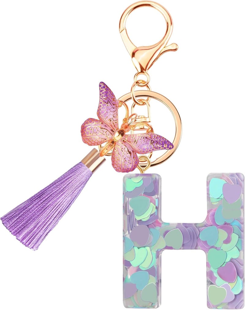 Suweibuke Colourful Cute Initial Letter Keychains for Women Girls with Tassel Butterfly, Charm for Purse Handbags Backpacks - Image 1